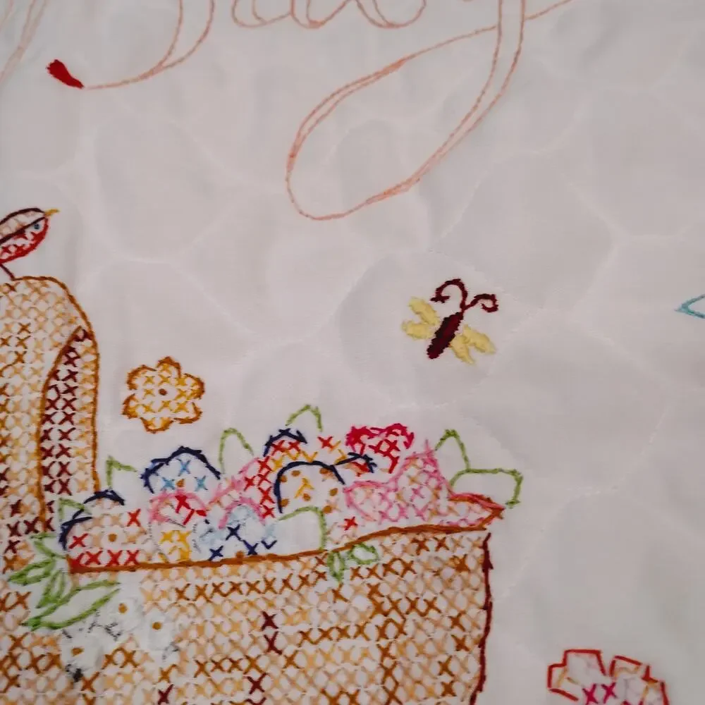SWEET BABY CRIB BLANKET QUILT COVER EMBROIDERY TEDDYBEAR DUCK CARRIAGE 42.5